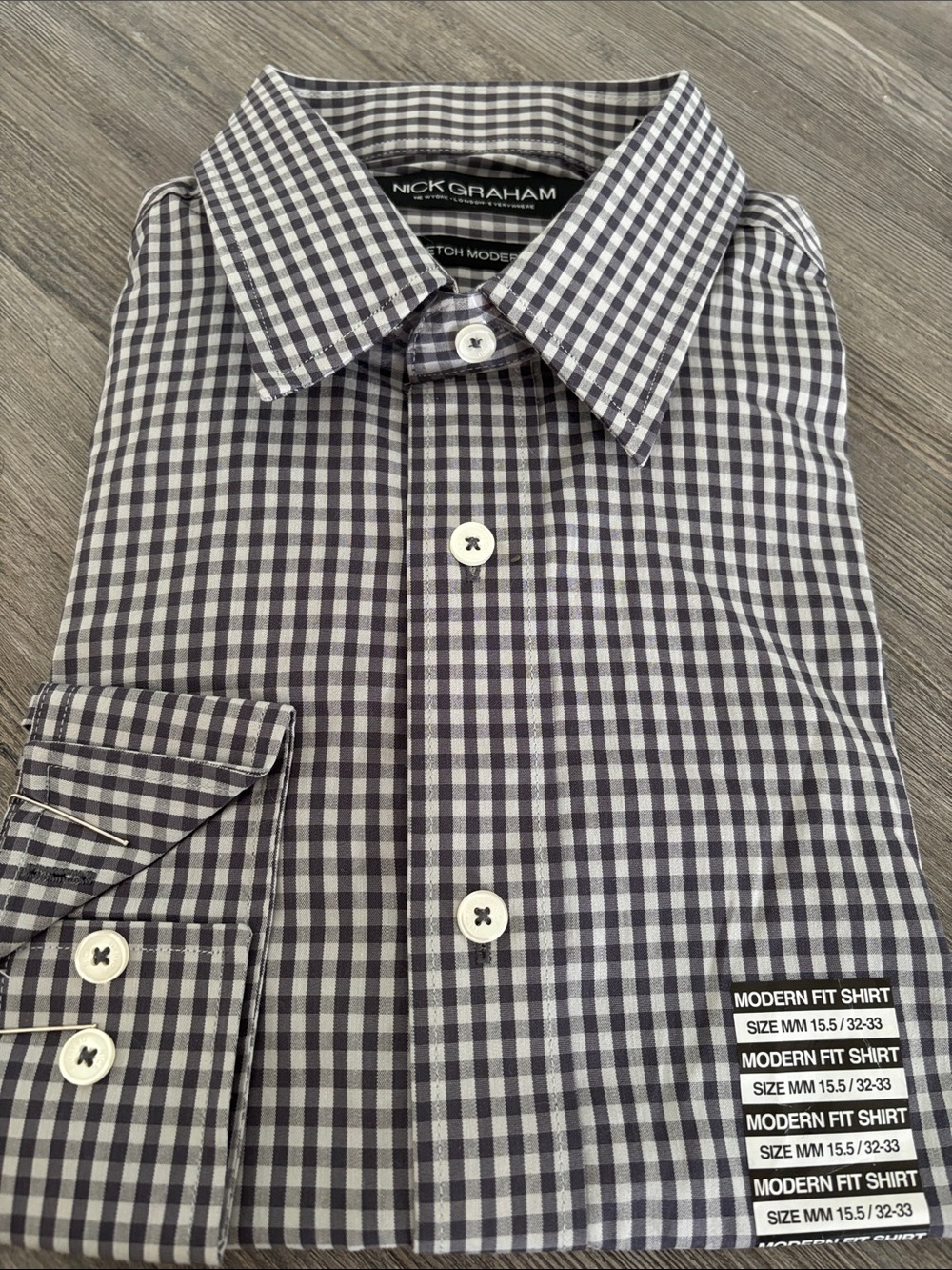 Men’s Modern Fit Black & White Check Dress Shirt